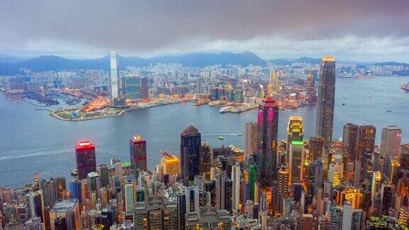 香港无人驾驶飞机超延时拍摄维多利亚港夜景