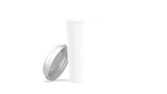 空白白色一次性纸杯打开塑料盖模拟