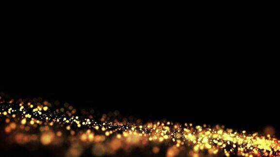 黄金颗粒在液体中漂浮并闪闪发光背景与金光闪闪的粒子景深和散景Luma哑光切割发光粒子用于节日展示4k的3d动画60