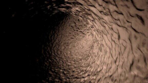 摄像机在黑暗的岩石隧道里飞行