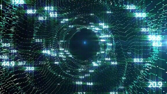 动画4K飞进了数字技术隧道3D大数据数字化隧道广场与未来矩阵二进制码粒子网络技术
