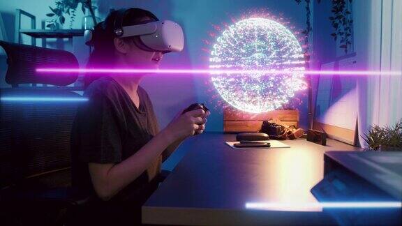超视界VR虚拟现实技术女子VR眼镜在元宇宙数字世界玩游戏