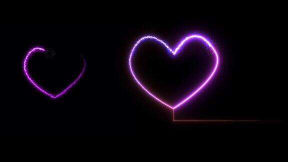 心跳动的节奏线条符号彩色霓虹灯符号元素在黑屏上