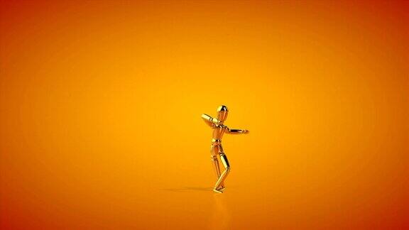 滑稽的金色人体模型嘻哈侧步无缝循环橙色工作室