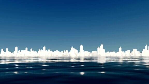 抽象的三维城市反映在水中