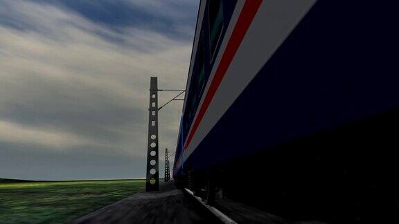 火车穿过田野的3D动画
