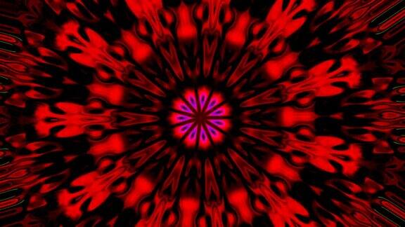 曼陀罗的形式旋转和变化的形状和视频与星星的形状和角度开放的数字形成万花筒与运动在红色和黑色