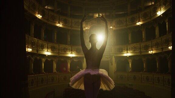 古典芭蕾舞女演员站在古典剧院舞台
