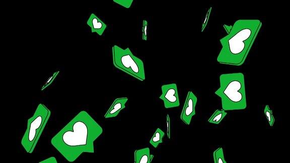 卡通风格的绿色心形图标在黑色背景