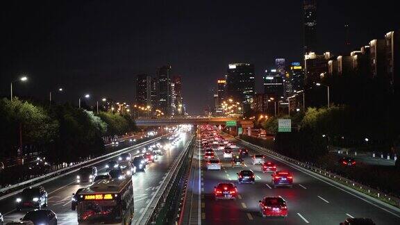 北京国贸CBD四汇桥夜景交通晚峰