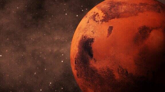 旋转的三维现实火星行星与发光的恒星