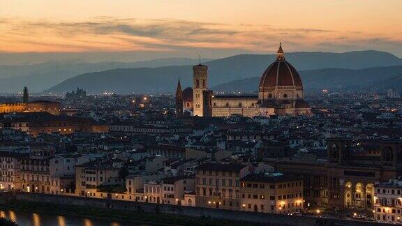 意大利佛罗伦萨佛罗伦萨市从黄昏到夜晚的时光流逝