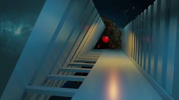 干净的未来主义外星人科幻幻想机库隧道走廊的动画-3d渲染