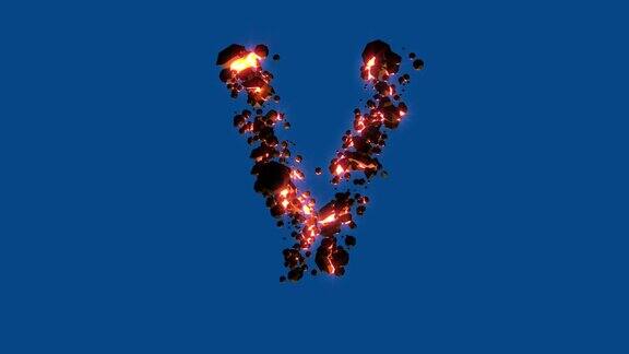 热火石-火山字母-字母V在蓝色屏幕上孤立-循环视频