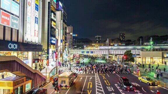 日本东京的购物中心乌鸦十字路口时间流逝