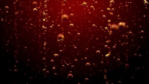 在可口可乐的背景下透明的气泡在水下上升