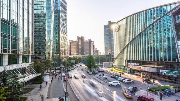 北京的街景和现代建筑时间间隔为4k