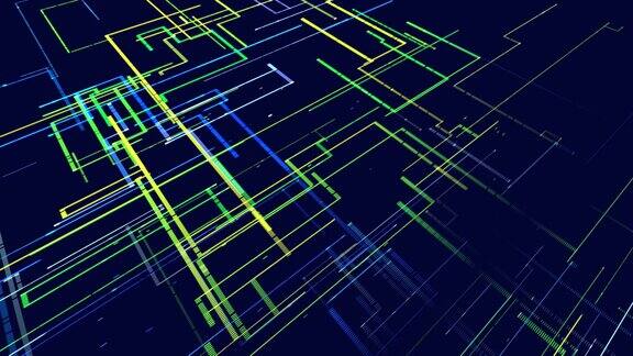 辉光粒子形成线条信息概念线和节点人工智能建设光网格线条构成全息图信息块Vj循环抽象科幻bg高科技信息技术