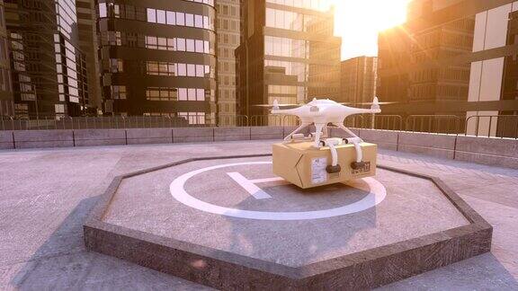 无人机将包裹寄送到建筑屋顶