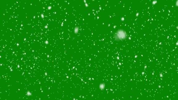 雪(可循环)高度详细和孤立的飘落的雪在绿色背景色度键