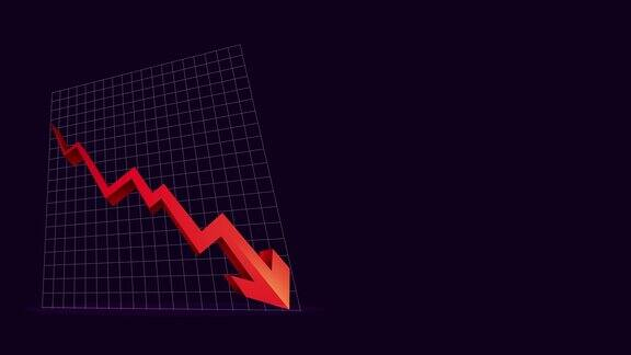 向下箭头动画图标经济简单移动箭头股票视频股票视频-显示波动下降趋势的图形的动画素材向下的红色箭头图表股票视频在黑色背景(覆盖alpha通道)