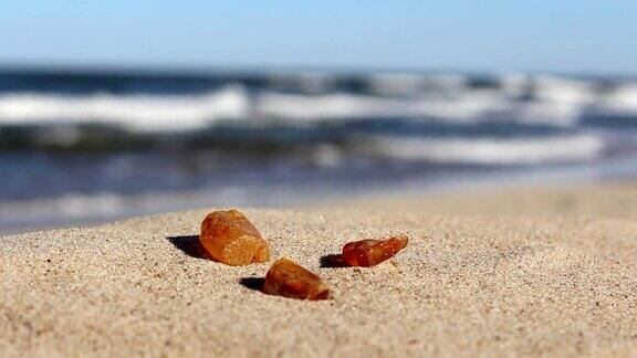 波罗的海海滩天然琥珀石