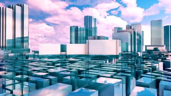 抽象镜像3D城市东京摩天大楼