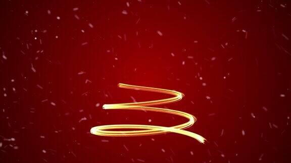 金色颗粒闪烁移动在圣诞树路径形状在红色的背景庆祝抽象的背景概念闪亮和明亮的风格为派对背景与快乐的圣诞短信文本运动