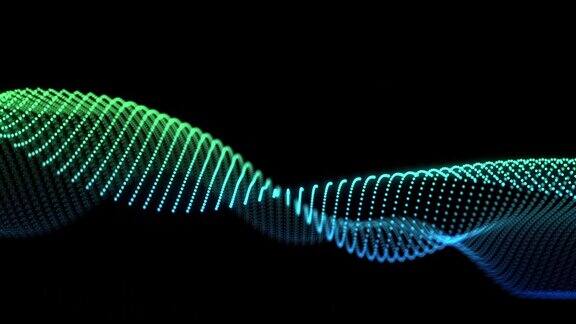 抽象运动背景发光粒子波环运动慢动作背景与数字分形粒子线波浪
