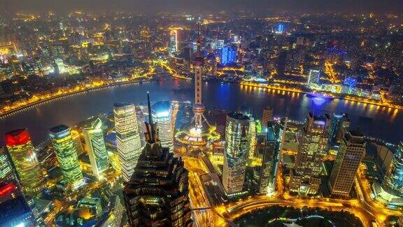 上海中国从白天到夜晚平移延时