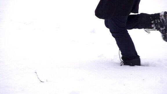 慢镜头:在雪中奔跑