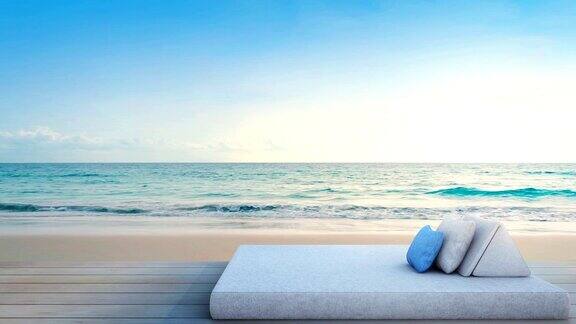 豪华海滩酒店的海景露台和床