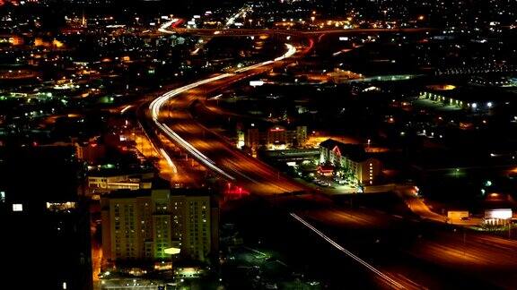 延时摄影航拍夜幕下的城市公路