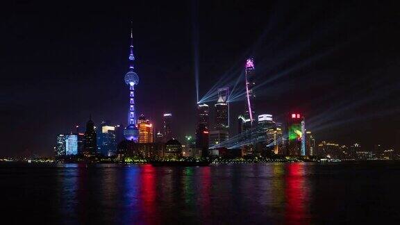 4k时光流逝:上海摩天大楼灯光秀旅游景点