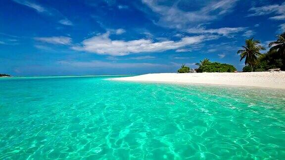 热带泻湖上的棕榈树和马尔代夫的白色沙滩