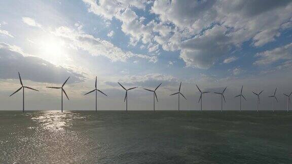 海上风力涡轮机电力绿色清洁可再生能源蓝天4k