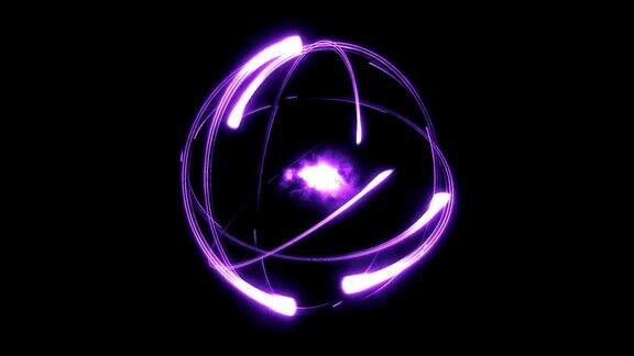 明亮风格的科学原子动画环紫色
