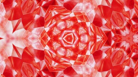 液体红色对称图案像万花筒与波浪3D时尚的环形抽象bg波状结构的灿烂液体玻璃与美丽的梯度颜色4k