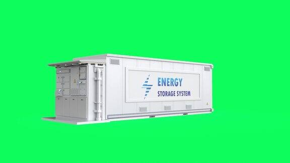 能源存储系统或电池容器单元在绿色屏幕4k镜头旋转