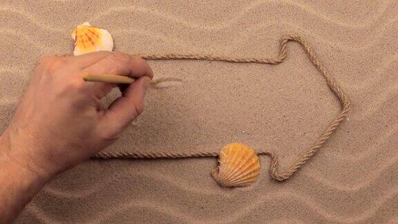 芭堤雅的题字是用手写在沙子上指针是用绳子做成的