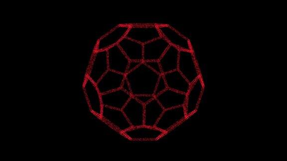 三维红色多面体球在黑色背景上旋转由闪烁粒子组成的物体每秒60帧科学教程概念抽象的背景标志标题演示3d动画