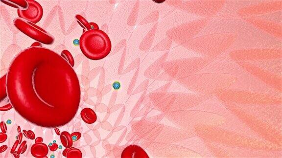红细胞和HIV病毒在静脉中流动3D渲染