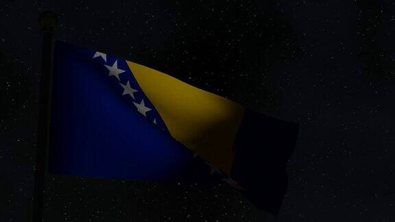 动画无缝循环国旗在夜晚-波斯尼亚和黑塞哥维那