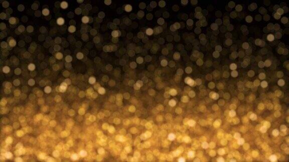 圣诞背景中飘浮着模糊的金色微粒