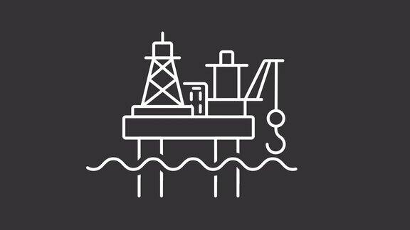 海洋石油平台白色图标动画透明背景高清视频海洋钻井平台无缝循环4K视频海洋工业