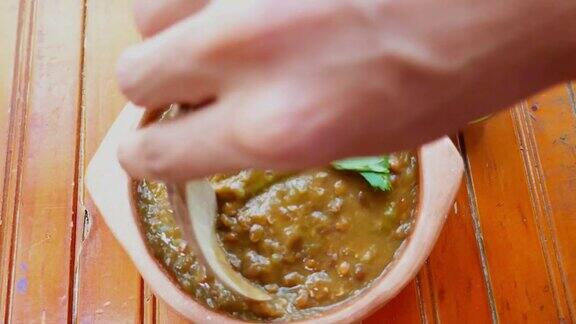 小扁豆汤的特写哥伦比亚cuisin