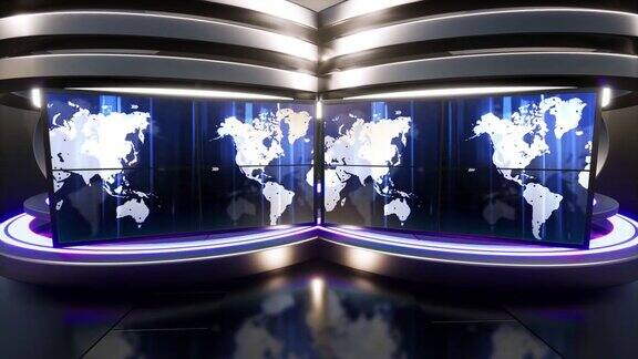 3D虚拟电视演播室新闻与霓虹灯在背景循环
