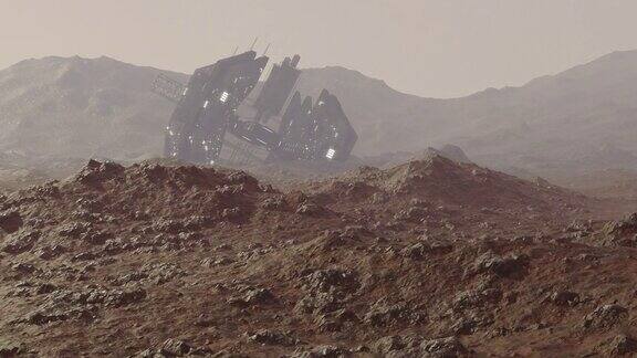 动画坠毁的外星飞船在火星表面的行星
