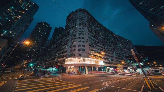 香港当地建筑物夜间红绿灯的时间流逝