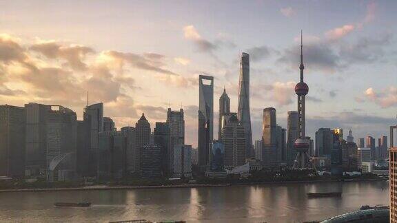 时间推移-中国上海日出时的城市和城市景观